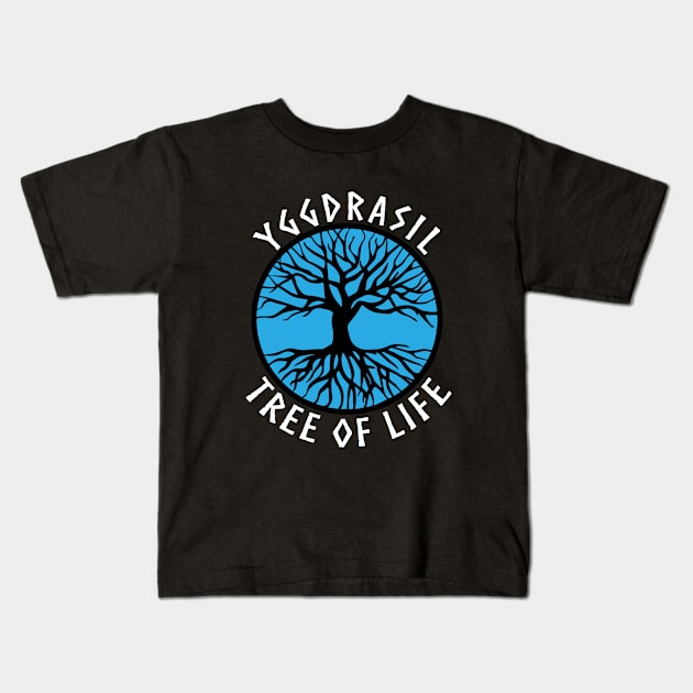 Tree of Life Yggdrasil Blue Paganism Symbol Kids T-Shirt by vikki182@hotmail.co.uk